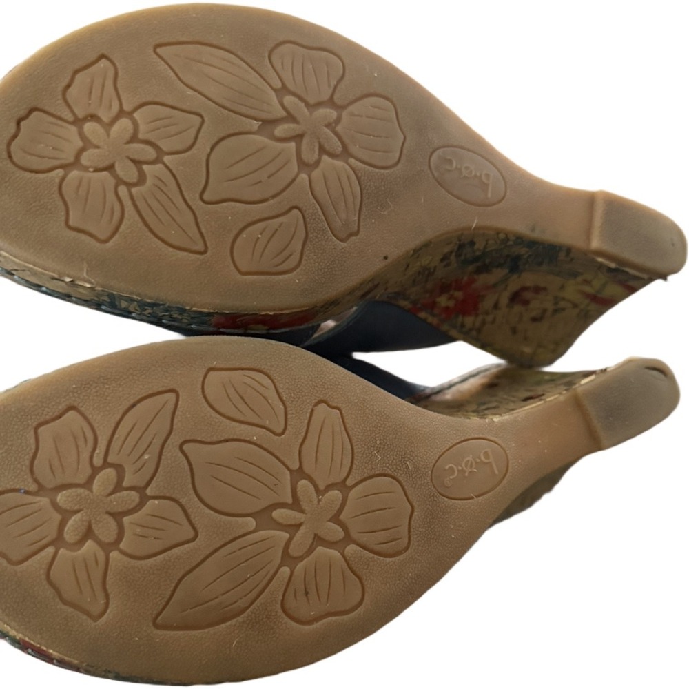 B.O.C. Born Concepts Eddie II Blue Leather Sandals Size 9 /40.5 Floral Cork Heel - Picture 6 of 9